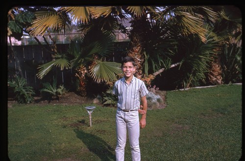 1965 boy backyard portrait - backyard,